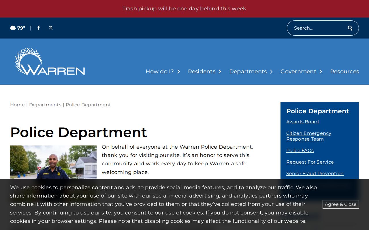 Official Warren Police Department contacts and prisoner information page