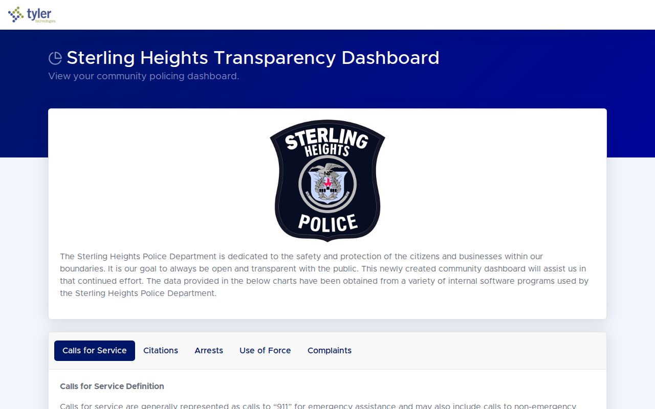 Sterling Heights Police aggregate arrest data dashboard